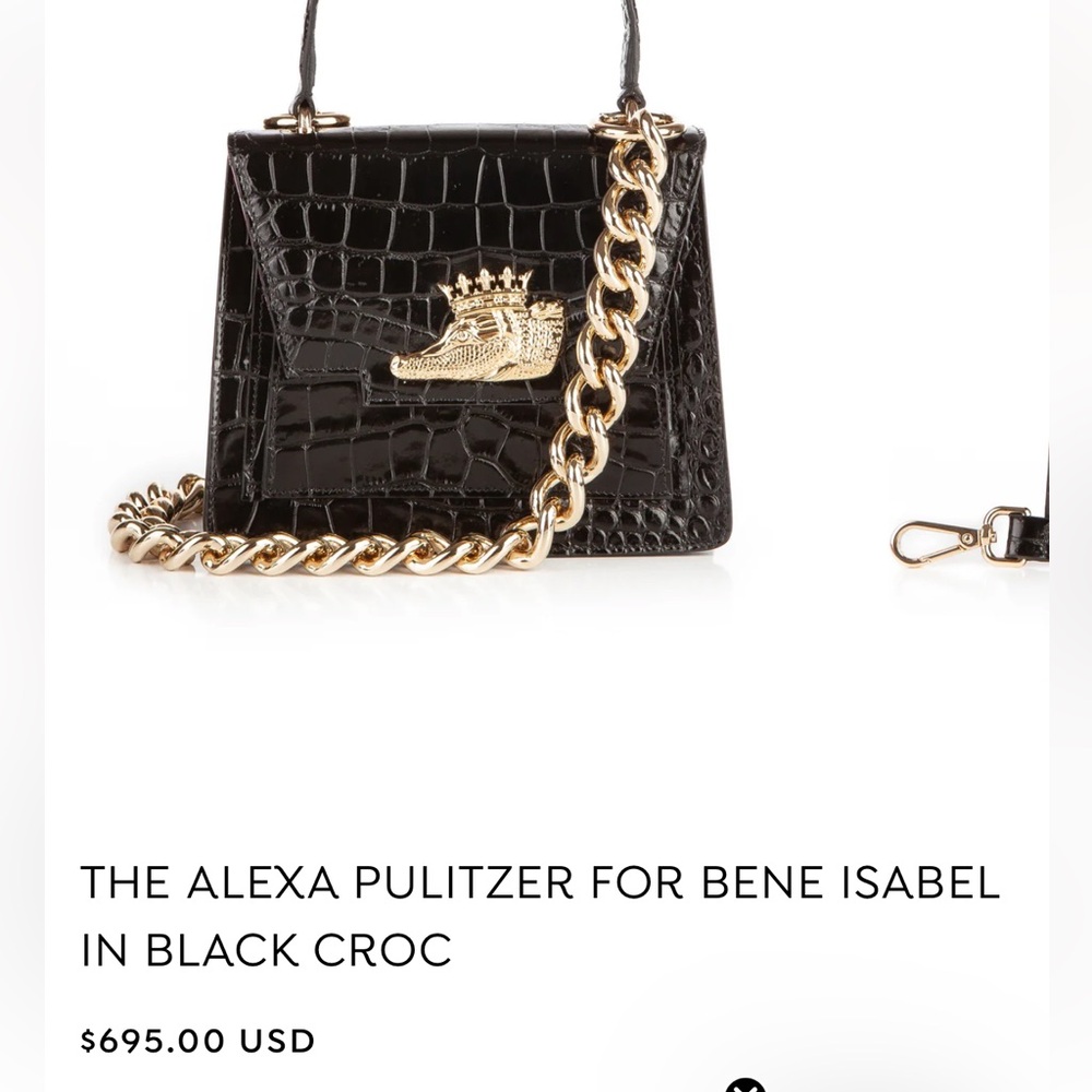 Bene x Alexa Pulitzer Isabel Bag in Black Croc